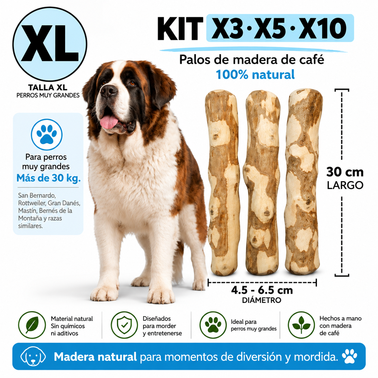 Palos de Café Naturales para Perros XL – Madera de Café
